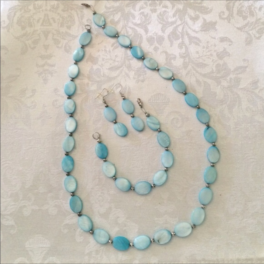 Light blue Glass Necklace, Bracelet & Earrings Set